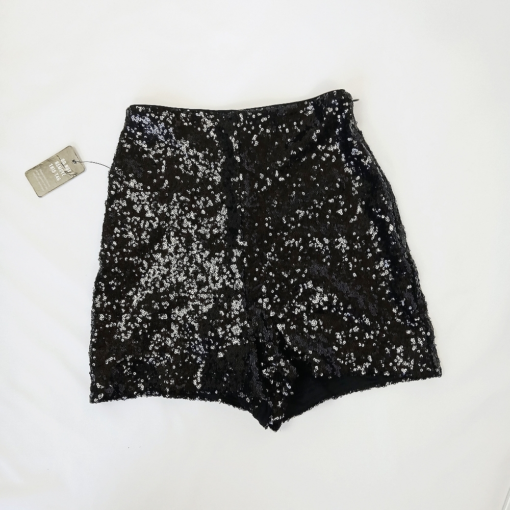 NWT Express Black High-Rise Sequin Mini Shorts 0
